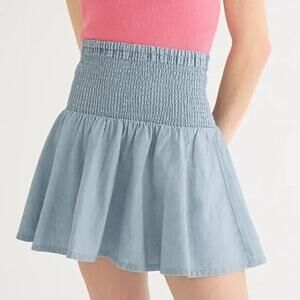 J. Crew Chambray Denim Smocked Waist Mini Skirt Blue Medium